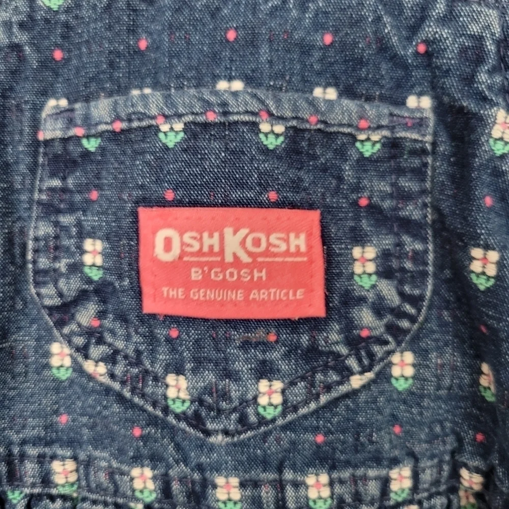 OshKosh B'gosh Vintage Overalls Toddler Girl 4T Blue Denim Embroidered Tulips 90